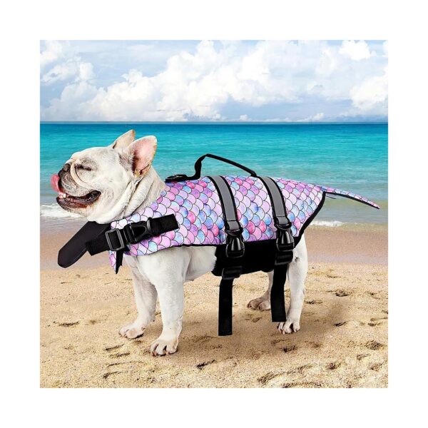 Safety Reflective Dog Swim Jacket with Mermaid Design for Small Pups