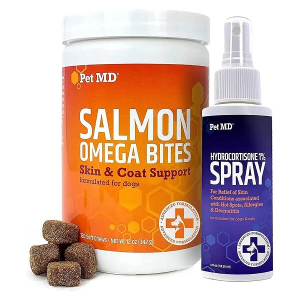 Salmon Omega Bites and Hydrocortisone Spray Allergy Relief Bundle for Dogs