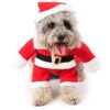 Santa Claus Dog and Cat Suit with Cap and Earmuffs, Festive Holiday Outfit