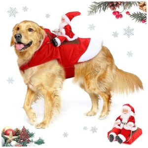 Santa Claus Riding Dog Apparel Red Velvet Christmas Costume for Large Breed Dogs