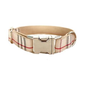 Scottish Beige Plaid Pattern Nylon Dog Collar Adjustable Neck Size 1-4 Inches