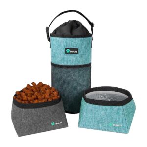 Sea Blue Gray Dog Food Travel Bag Portable Collapsible Dog Bowls Water Bowl Set