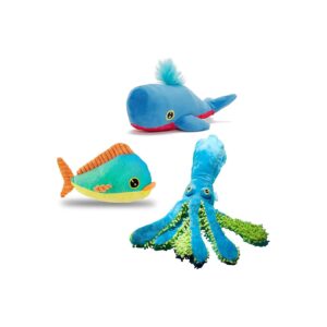 Sea-Creature Dog Toys Bundle for Medium and Large Dogs - Squeaky, Tug and Plush Chew Toys