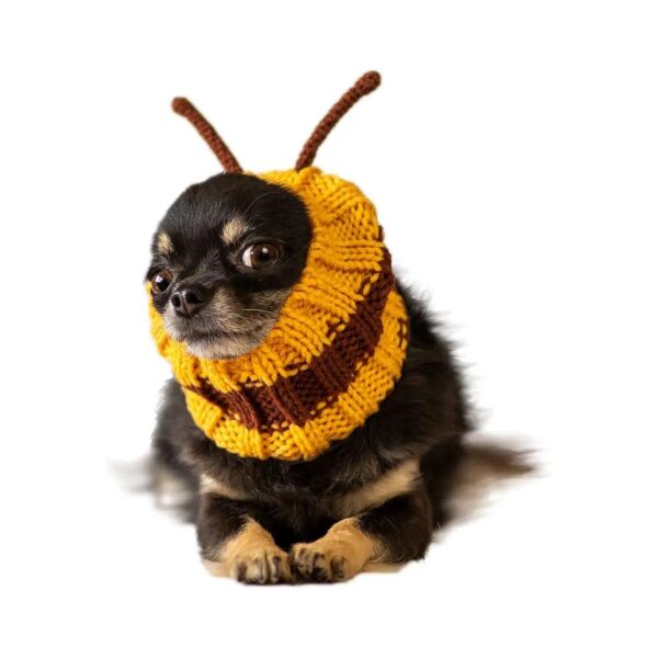 Seasonal Bee Costume for Small Pets, Soft Yarn Ear Wrap Hood, Small Dog and Cat Outfit