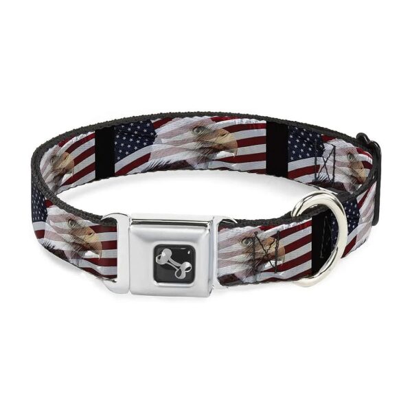 Seatbelt Buckle Dog Collar with American Eagle Flag for Large Dogs