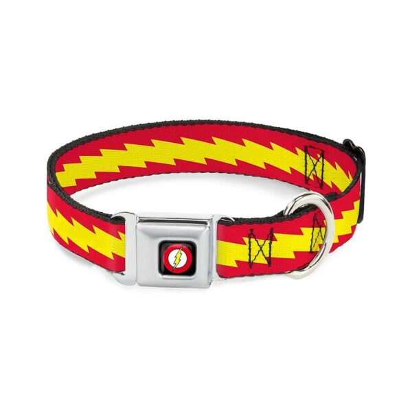 Seatbelt Buckle Dog Collar with Flash Bolt Stripe Red Yellow for Medium to Large Breeds