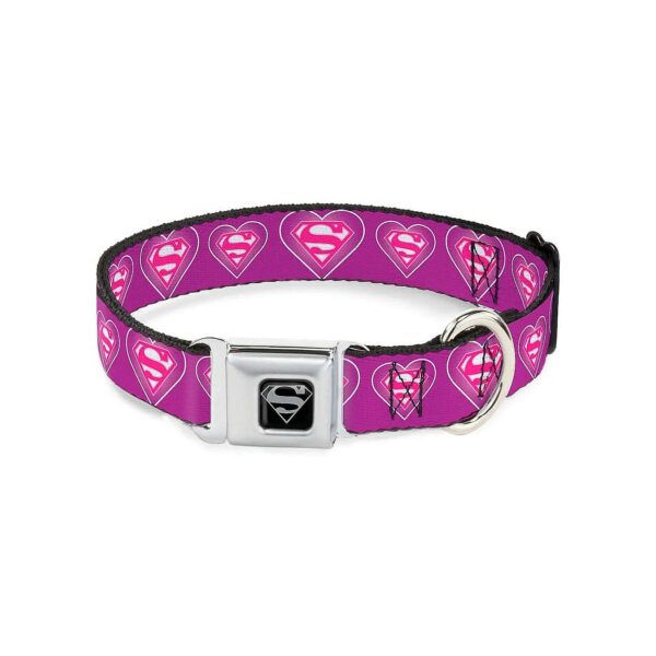 Seatbelt Buckle Dog Collar with Superman Logo in Multi Color Patterns and Medium Size