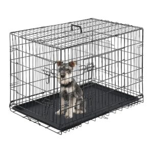 Secure Weatherproof Large Black Dog Crate with Double Door Design and Double Lock System