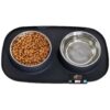 Secure and Mess-Free Pet Feeding with Stainless Steel Bowls and Raised Edge Silicone Mat