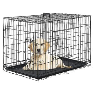 Secure and Portable Dog Crate with Double Doors and Collapsible Design