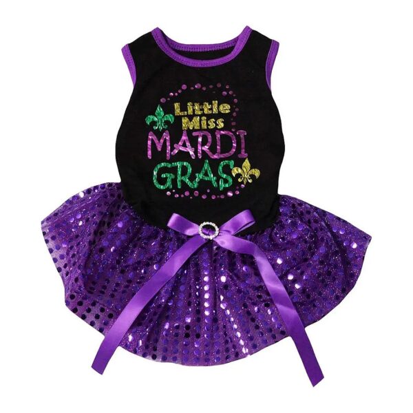 Sequined Little Miss Mardi Gras Dog Dress Size Medium Black and Purple