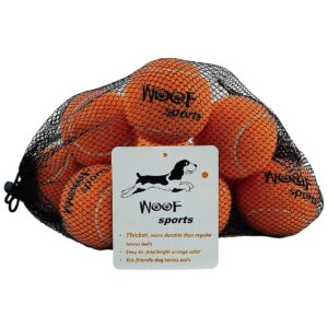 Set of 12 Orange Dog Tennis Balls for Adult Dogs with Easy Carry Bag