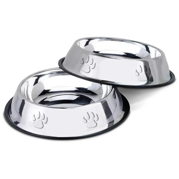 Set of 2 Embossed Stainless Steel Dog Food Bowls for Small Medium Large