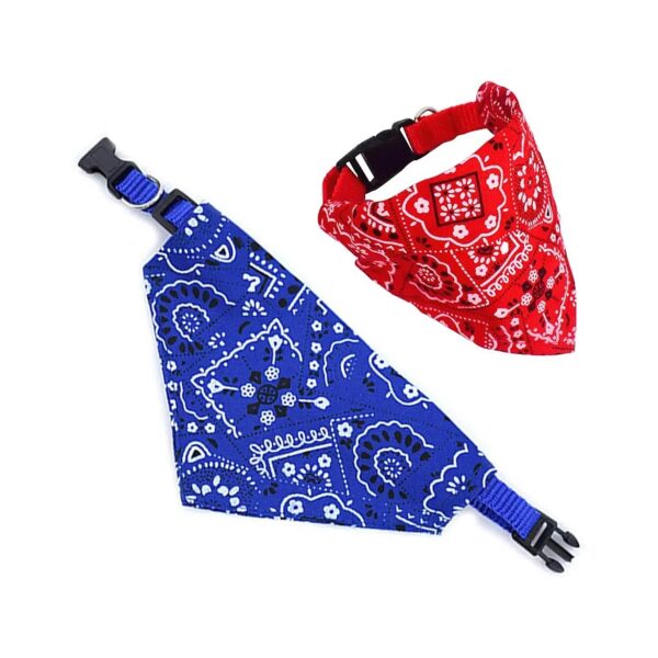 Set of 2 Washable Dog Scarfs for Small to Medium Dogs with Blue and Red Patterns