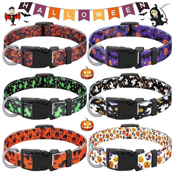 Set of 6 Halloween Dog Collars for Small Medium Large Dogs Comfortable Polyester Fiber