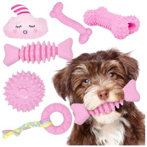 Set of 6 Rubber Teething Toys for Small Puppies in Pink