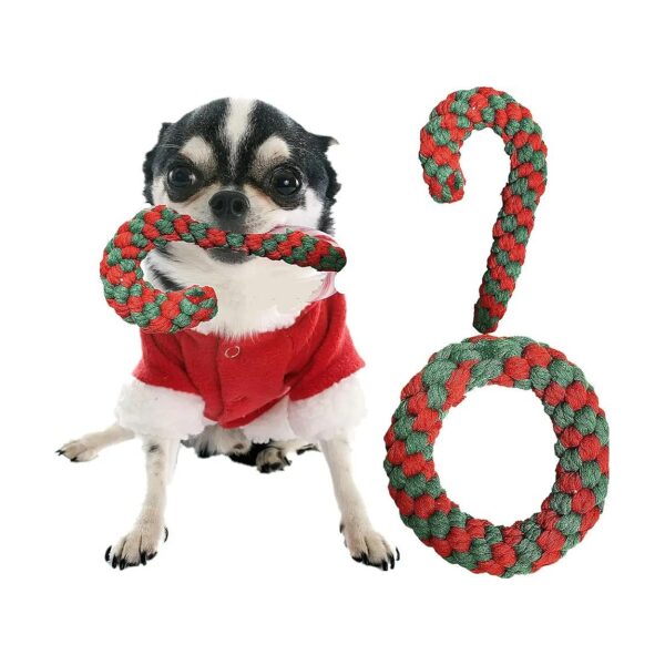 Set of Christmas Dog Rope Toys for Small Breed Dogs Soft Cotton Teething