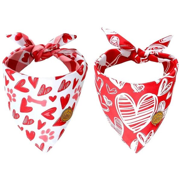 Sewn Valentine's Day Dog Bandanas Small 2 Pack Adjustable Triangle