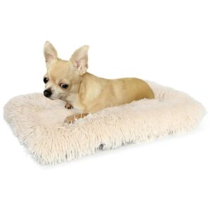 Shaggy Faux Fur Small Dog Crate Bed for Small Breed Dogs with Non-Skid Bottom