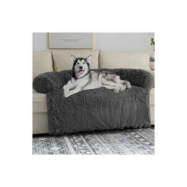 Shaggy Plush Calming Dog Couch Bed Protector with Waterproof Lining and Nonskid Bottom