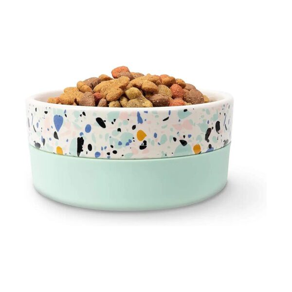 Shallow and Adjustable Dog Feeding Bowl with Terrazzo Pattern, Suitable for Dry Food