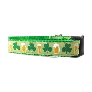 Shamrock Beer Pattern Medium to Large Dog Collar with 1 Inch Wide Nylon