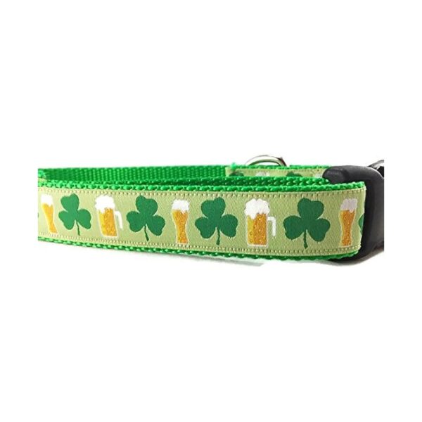 Shamrock Beer Pattern Medium to Large Dog Collar with 1 Inch Wide Nylon