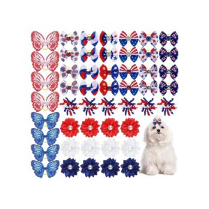 Shaped Dog Hair Bows with Rubber Bands and Rhinestones for 4th of July Celebrations