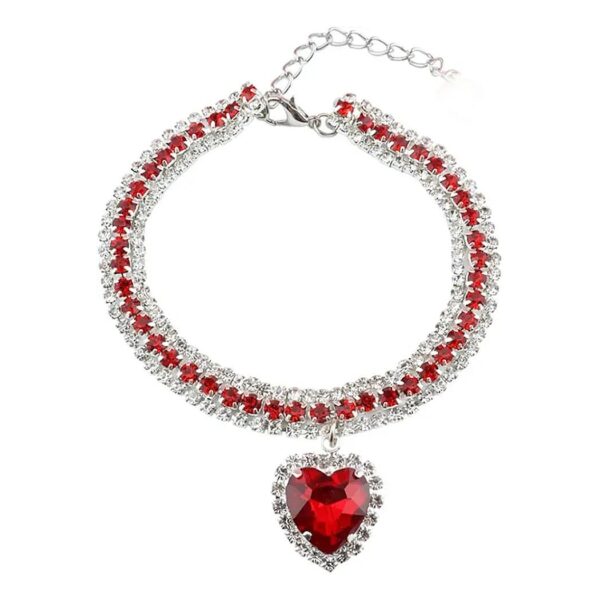 Shaped Love Pendant Pet Collar with Three Row Diamond Necklace for Small Pets