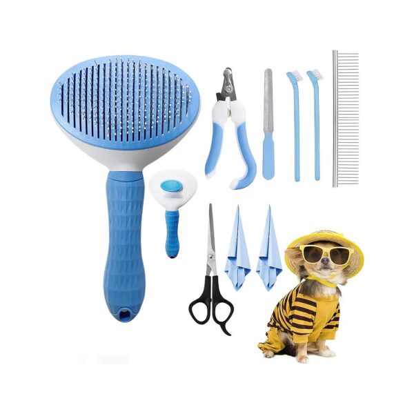 Shaped Pet Grooming Brush with One-Touch Cleaning Feature