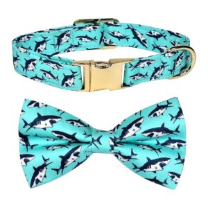 Shark Dog Collar with Detachable Bowtie for Small Medium Large Dogs S 11-15