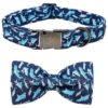 Shark Print Dog Collar with Bow, Adjustable Cotton Boy Pet Collar for Medium Dogs