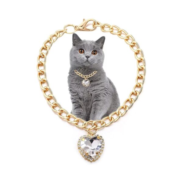 Shine Diamond Heart Pendant Cat Collar Necklace for Small Dogs and Kittens Birthday Party