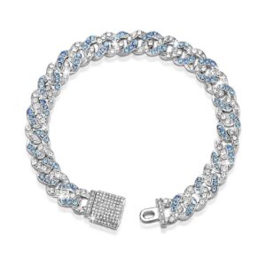 Shiny Blue Silver Diamond Chain Dog Collar with Geometric Pattern and Soft Material for