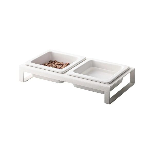 Short and Compact Pet Food Stand with 2 Bowls and Non-Slip Feature