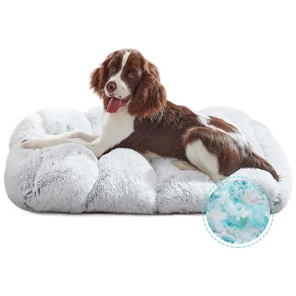 Shredded Memory Foam Fluffy Dog Crate Pad with Warm Plush Faux Fur Cover for Large Dogs