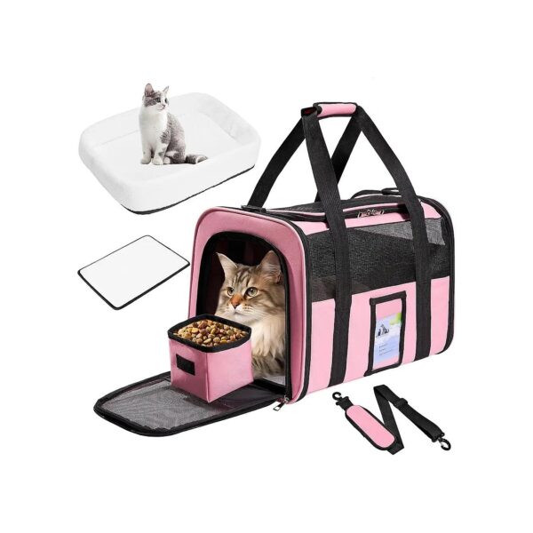 Sided Pet Carrier with Locking Zippers and Ventilated Mesh Panes, Pink