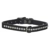 Signature Black Leather Dog Collar with Sparkling Diamond Crystals and Buckle