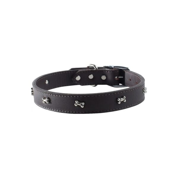 Signature Metallic Leather Dog Collar in Sable with Chrome Accents