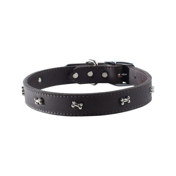 Signature Sable Leather Dog Collar with Chrome Bone Ornaments and Adjustable Closure