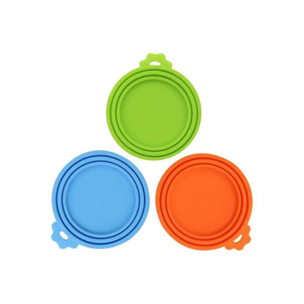 Silicone Pet Food Can Covers for Dog and Cat Food Cans Green Blue and Orange 3 Pack