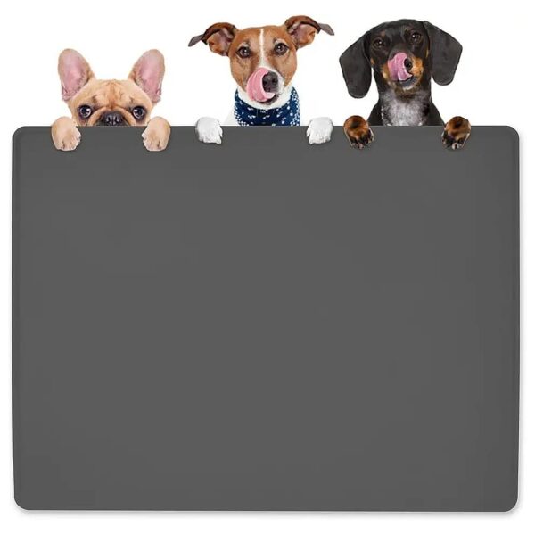 Silicone Pet Food Mat with Pet Dish Tray, Dark Grey, 4'' x 5'' XL Size for Large Pets