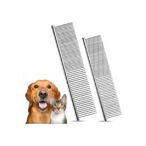 Silver 2 Pack Stainless Steel Dog and Cat Comb for Tangle and Knot Removal