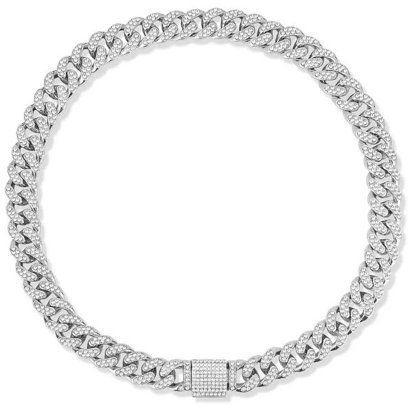 Silver Cuban Collar Chain with Secure Buckle and AAA Zirconia Diamond Decoration for Dogs