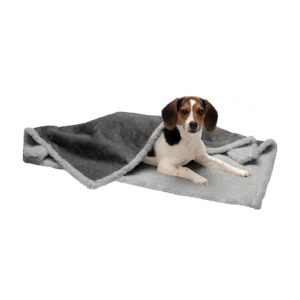 Silver Gray Self-Warming Waterproof Dog Throw Blanket with Sherpa for Cozy Comfort