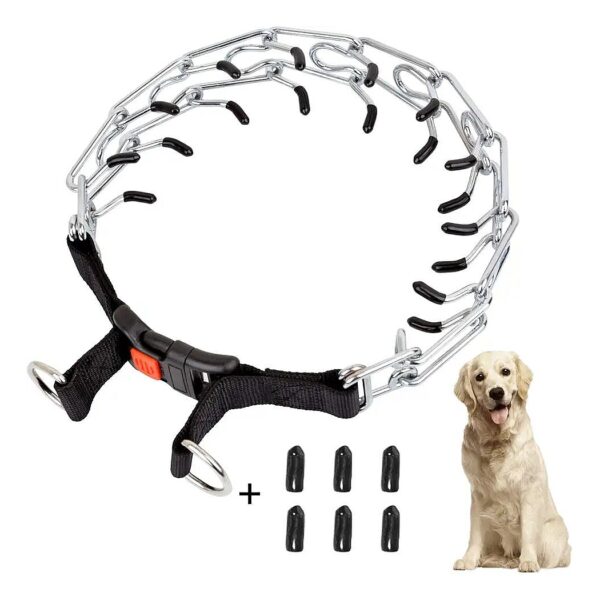 Silver Prong Training Collar for Medium Large Dogs with Comfort Tips and Adjustable Links