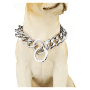 Silver Stainless Steel Dog Collar with Martingale Slip Cuban Link Design for Large Dogs