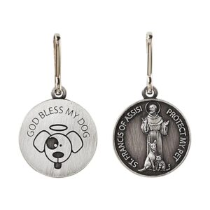 Silver Toned Saint Francis Medal for Pet Collar with Clip Hanger and God Bless My Dog Tag