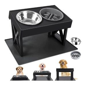 Simple and Functional Dog Bowl Stand with Elevated Slow Feeder and Stainless Steel Bowls