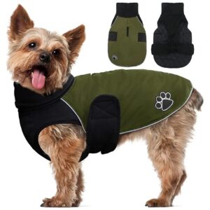 Size XS Army Green Winter Dog Coat with Harness Hole for Small Dogs